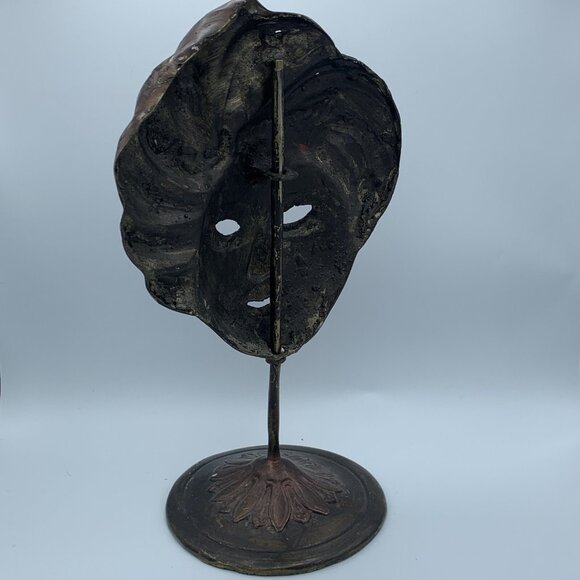Vintage Mardi Gras Theatrical Face Mask on Stand Copper Brass ‘Antique’ Finish - Picture 3 of 15